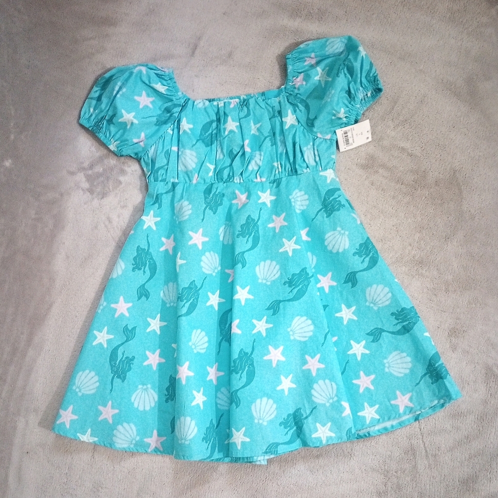 NWT Girls Disney Little Mermaid Print Cotton Dress S 6-7